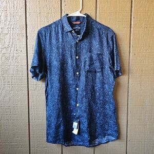 NWT Burton of london 100% linen blue floral short sleeve button up Mens Size M